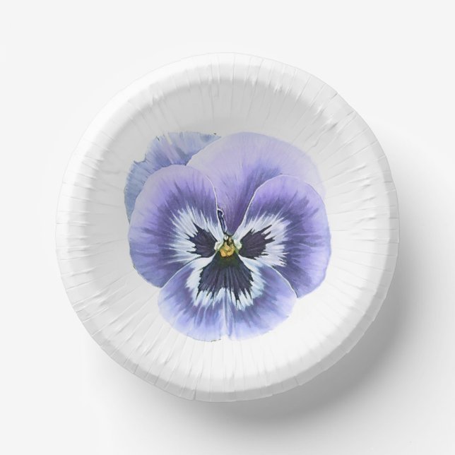 Purple Pansy Face Botanical Art Paper Plates Paper Bowls (Front)