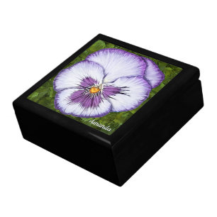 Purple Pansy Face Custom Keepsake Jewelry Box