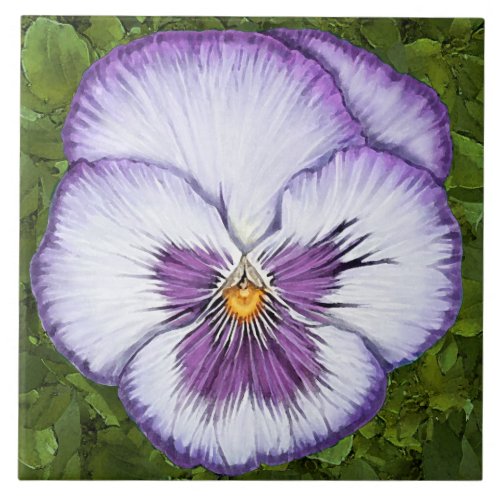 Purple Pansy Face Flower Botanical Art Ceramic Tile