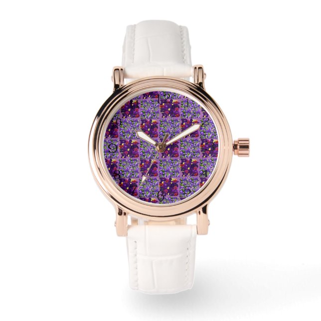 Purple Pansy Field And Typography, Watch (Front)