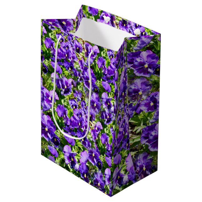 Purple Pansy Field, Medium Gift Bag (Front Angled)