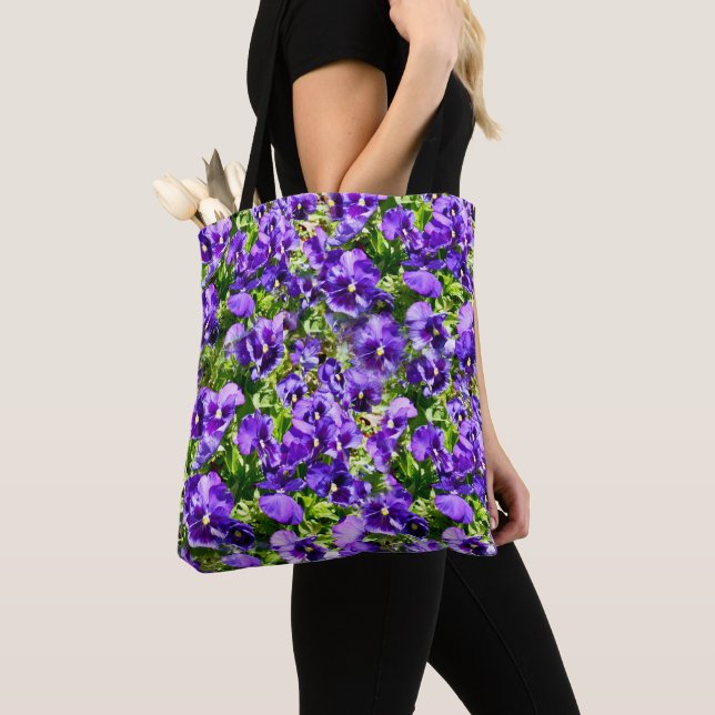 Purple Pansy Field, Tote Bag (Close Up)