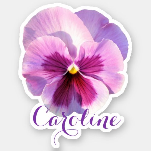 Purple Pansy First Name Countour Sticker