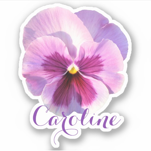 Purple Pansy First Name Countour Sticker (Front)