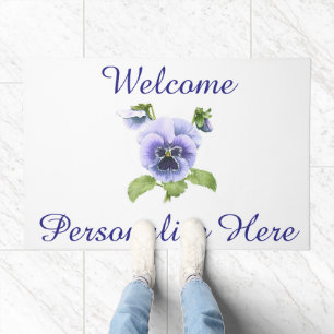 Purple Pansy Floral Botanical Art Personalized Doormat
