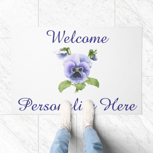 Purple Pansy Floral Botanical Art Personalized Doormat