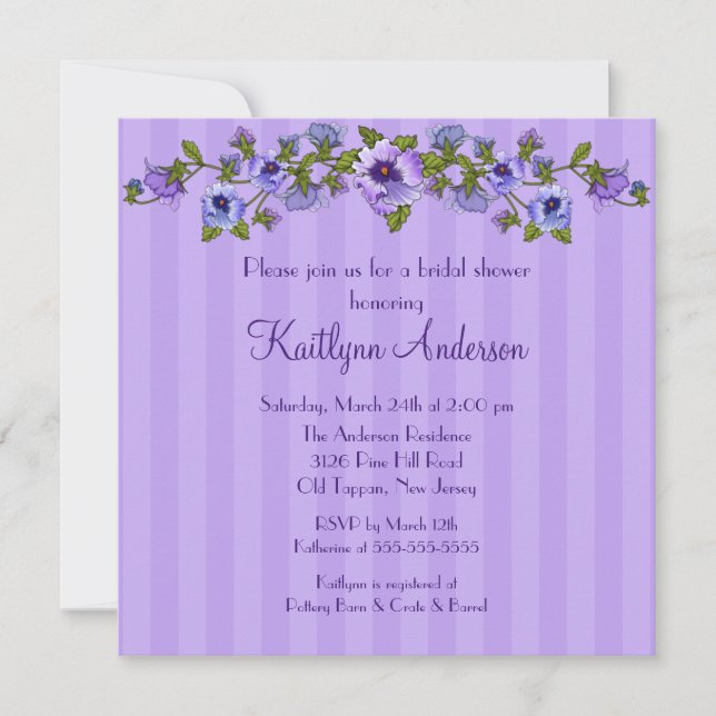Purple Pansy Floral Bridal Shower Invitation (Front)
