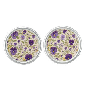 Purple Pansy Floral Cufflinks