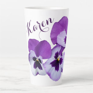 Purple pansy floral Karen name customizable boho Latte Mug