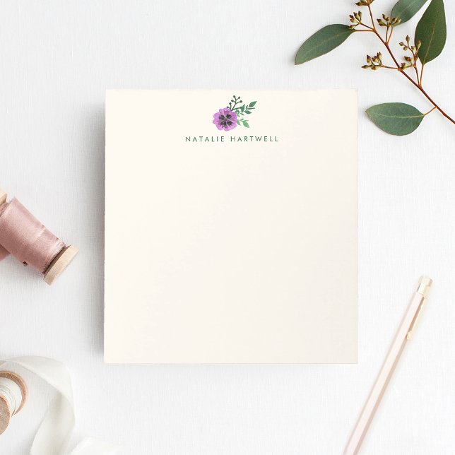 Purple Pansy Floral Personalized Notepad (Creator Uploaded)