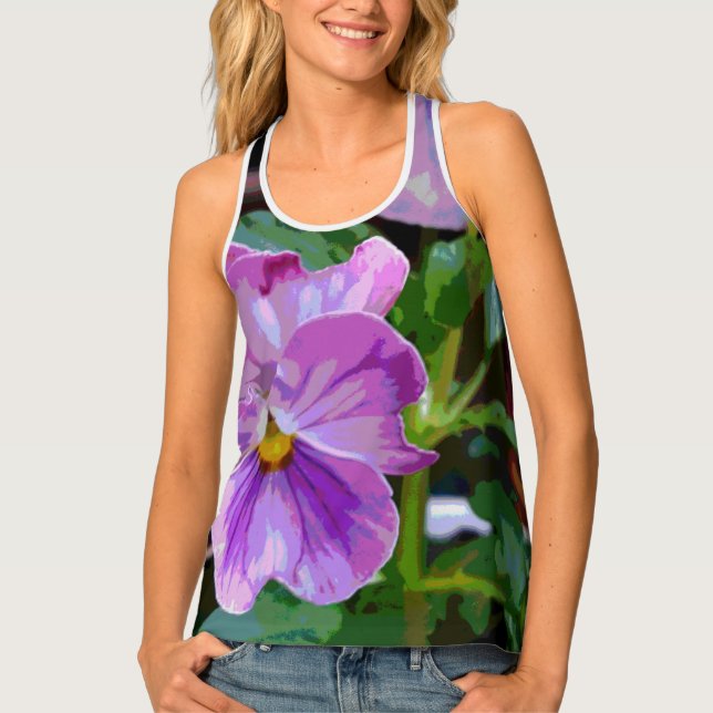 Purple Pansy Floral Tank Top (Front)