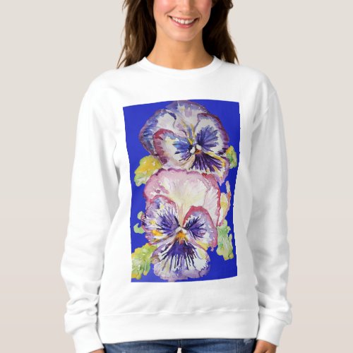 Purple Pansy floral Watercolor Art Flower Pattern Sweatshirt