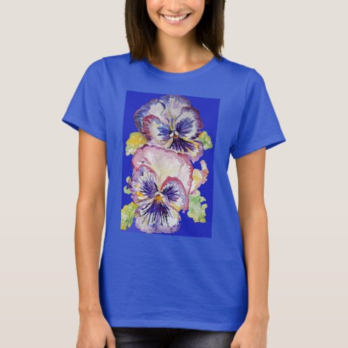 Purple Pansy floral Watercolor Art Flower Pattern T_Shirt