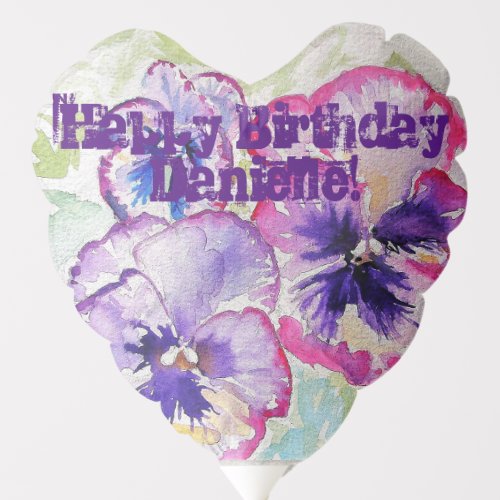 Purple Pansy floral Watercolor Birthday Balloon