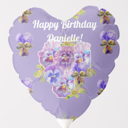 Purple Pansy floral Watercolor Birthday Balloon