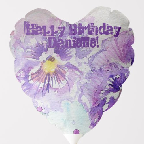 Purple Pansy floral Watercolor Birthday Balloon