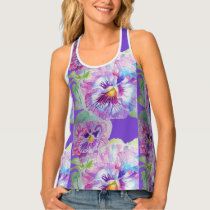 Purple Pansy Floral watercolor Ladies top Singlet