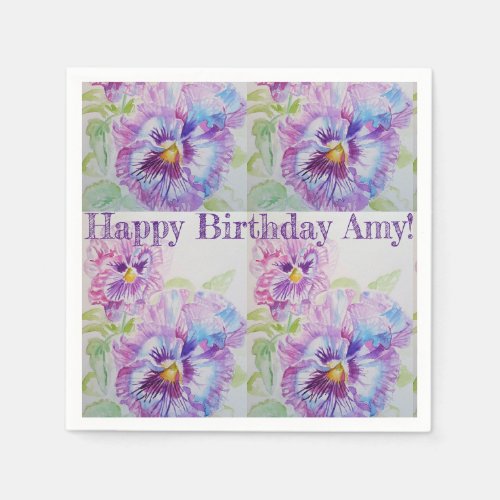 Purple Pansy floral Watercolour Serviette Napkins