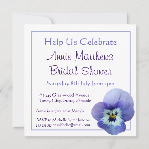 Purple Pansy Flower Bridal Shower Invite