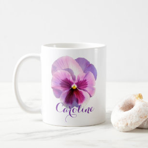 Purple Pansy Flower Custom Name Coffee Mug