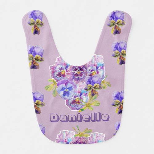 Purple Pansy Flower Cute Floral Baby Girls Bib