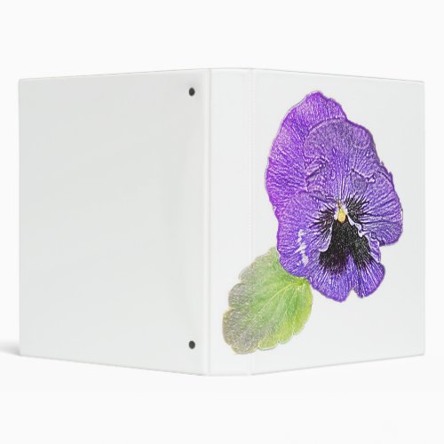 Purple pansy flower drawing customizable binder