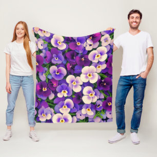 Purple Pansy Flower Fleece Blanket