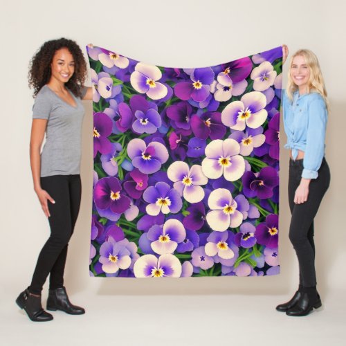 Purple Pansy Flower Fleece Blanket