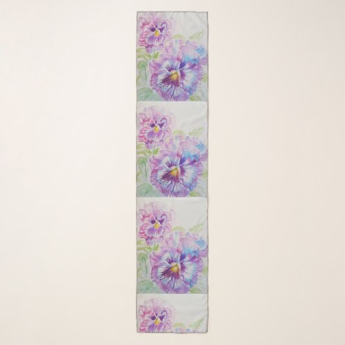 Purple Pansy Flower Floral Art Watercolor Scarf