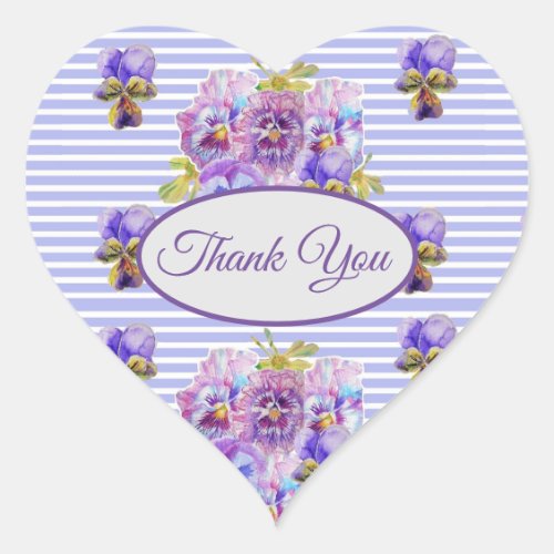 Purple Pansy Flower floral Thank You Pattern Heart Heart Sticker
