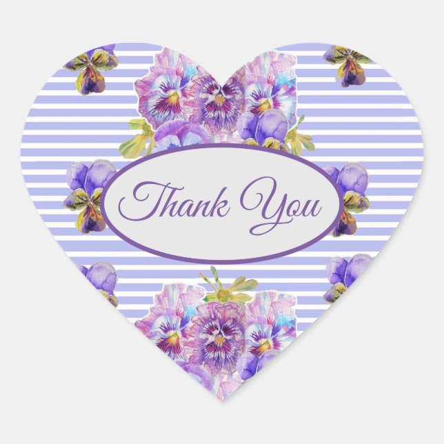 Purple Pansy Flower floral Thank You Pattern Heart Sticker (Front)