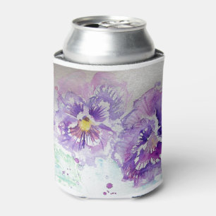 Purple Pansy Flower Floral Watercolor Painting Can Cooler