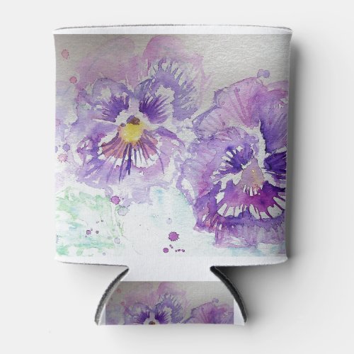 Purple Pansy Flower Floral Watercolor Painting Can Cooler