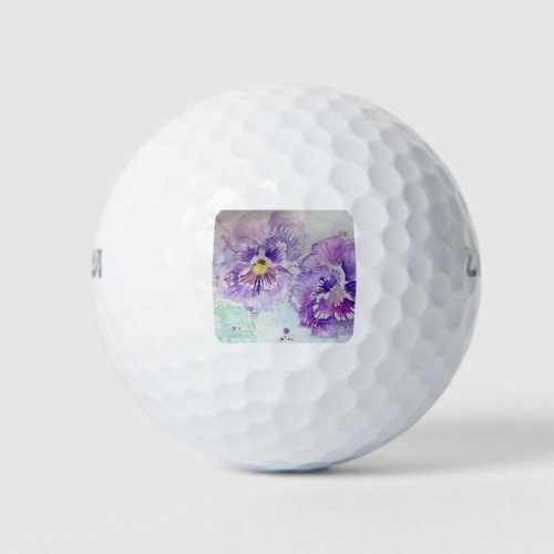 Purple Pansy Flower Floral Watercolor Painting Golf Balls