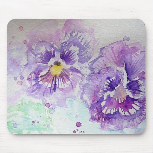 Purple Pansy Flower Floral Watercolor Painting Mouse Pad