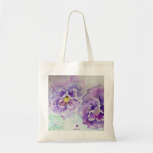 Purple Pansy Flower Floral Watercolor Painting Tote Bag