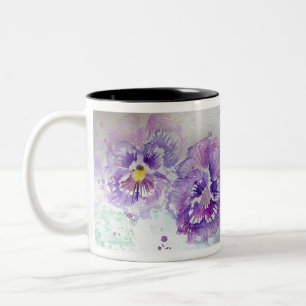 Purple Pansy Flower Floral Watercolor Painting Two-Tone Coffee Mug