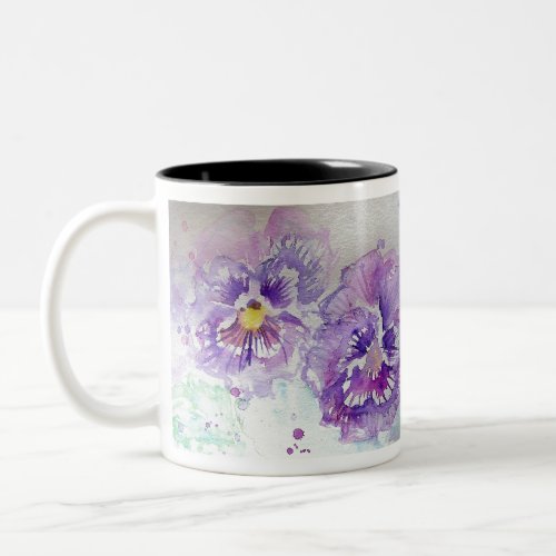 Purple Pansy Flower Floral Watercolor Painting Two_Tone Coffee Mug
