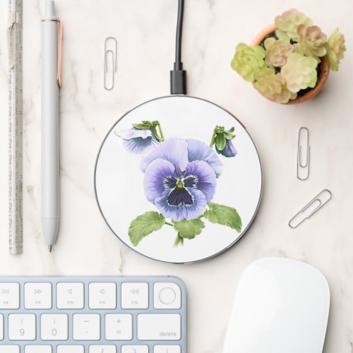 Purple Pansy Flower Modern Botanical Art Wireless Charger