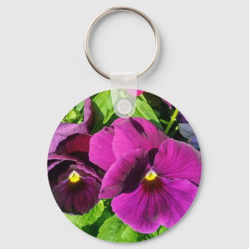 Purple Pansy Flower Photo  Keychain