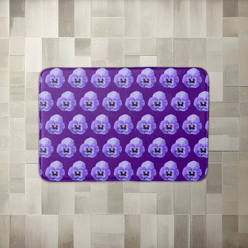 Purple Pansy Flower Seamless Pattern on Bath Mat