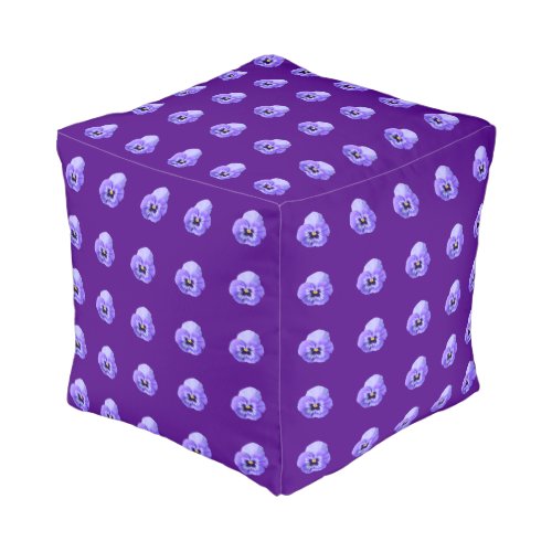 Purple Pansy Flower Seamless Pattern on Cube Pouf