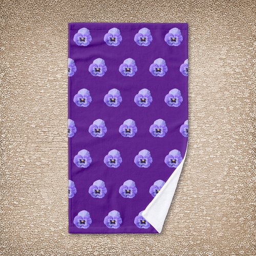 Purple Pansy Flower Seamless Pattern on Hand Towel