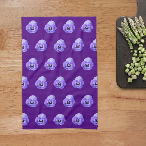Purple Pansy Flower Seamless Pattern on Kitchen Towel