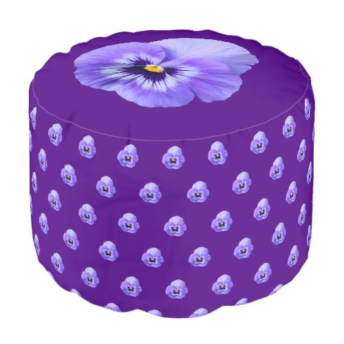 Purple Pansy Flower Seamless Pattern on Round Pouf