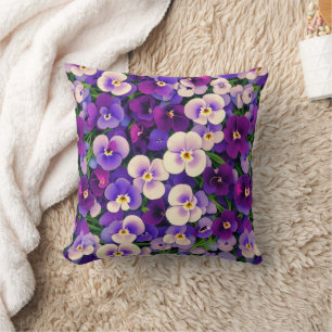 Purple Pansy Flower Throw Pillow