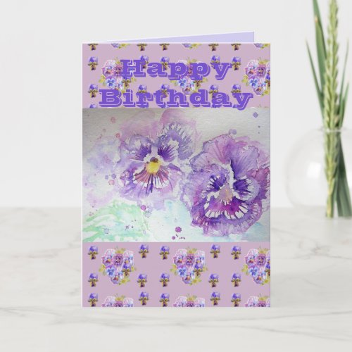 Purple Pansy flower Watercolour Painting art Card
