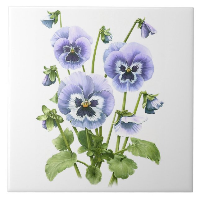 Purple Pansy Flowers Botanical Art Ceramic Tile (Front)