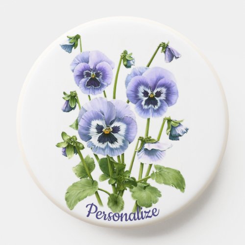 Purple Pansy Flowers Botanical Art Personalized PopSocket