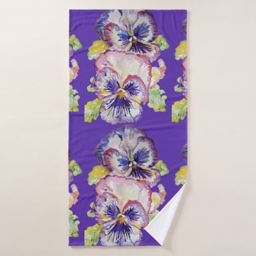 Purple Pansy Flowers Floral Bath Towel Set